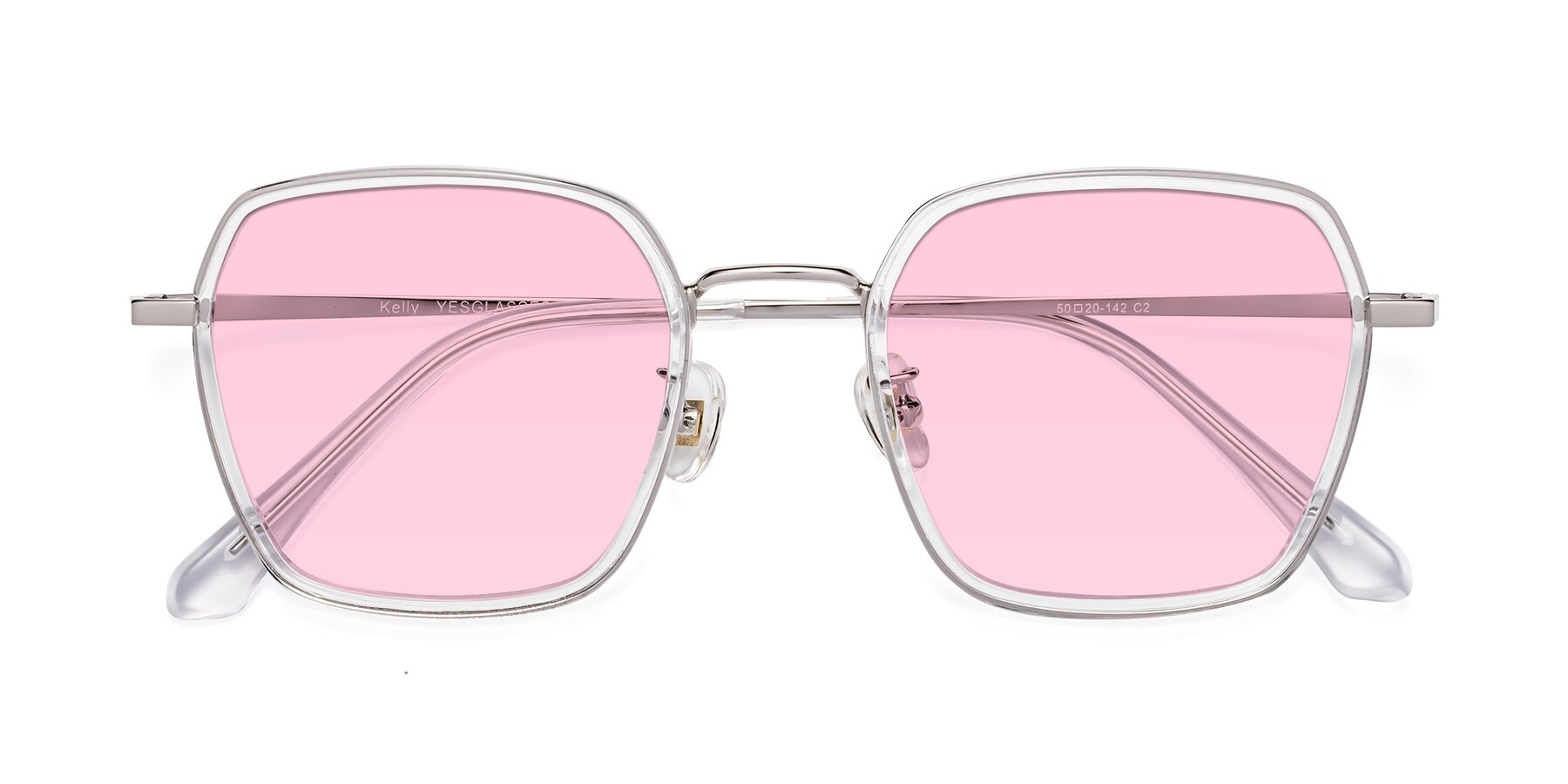 Folded Front of Kelly in Clear-Silver with Light Pink Tinted Lenses