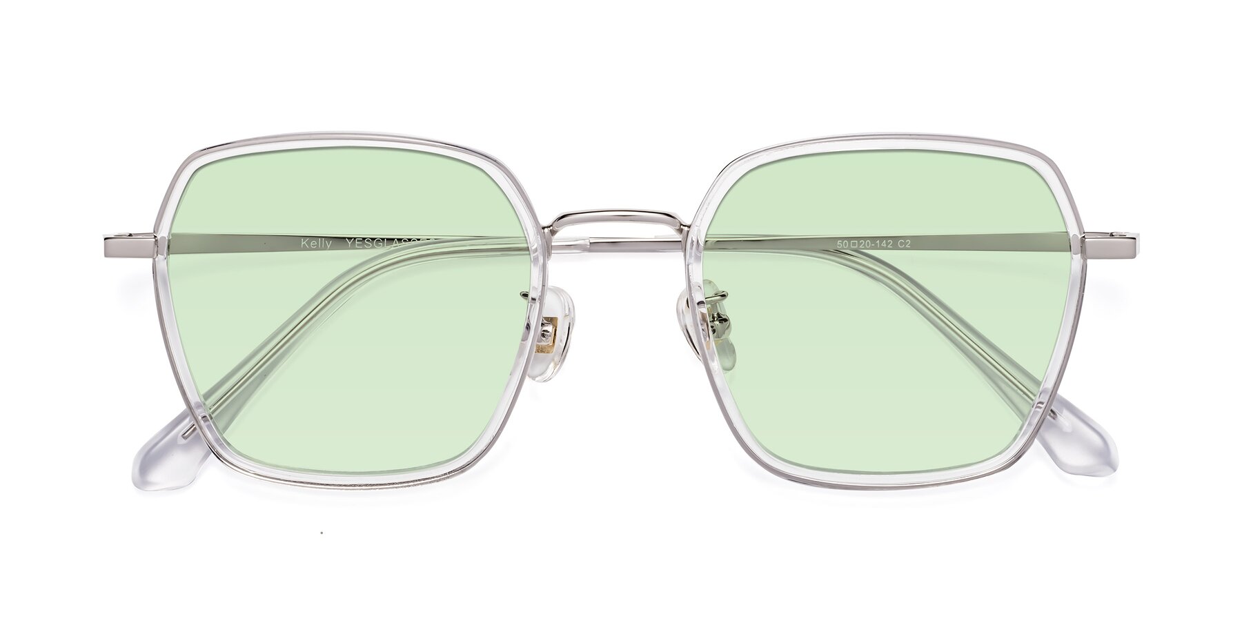 Folded Front of Kelly in Clear-Silver with Light Green Tinted Lenses