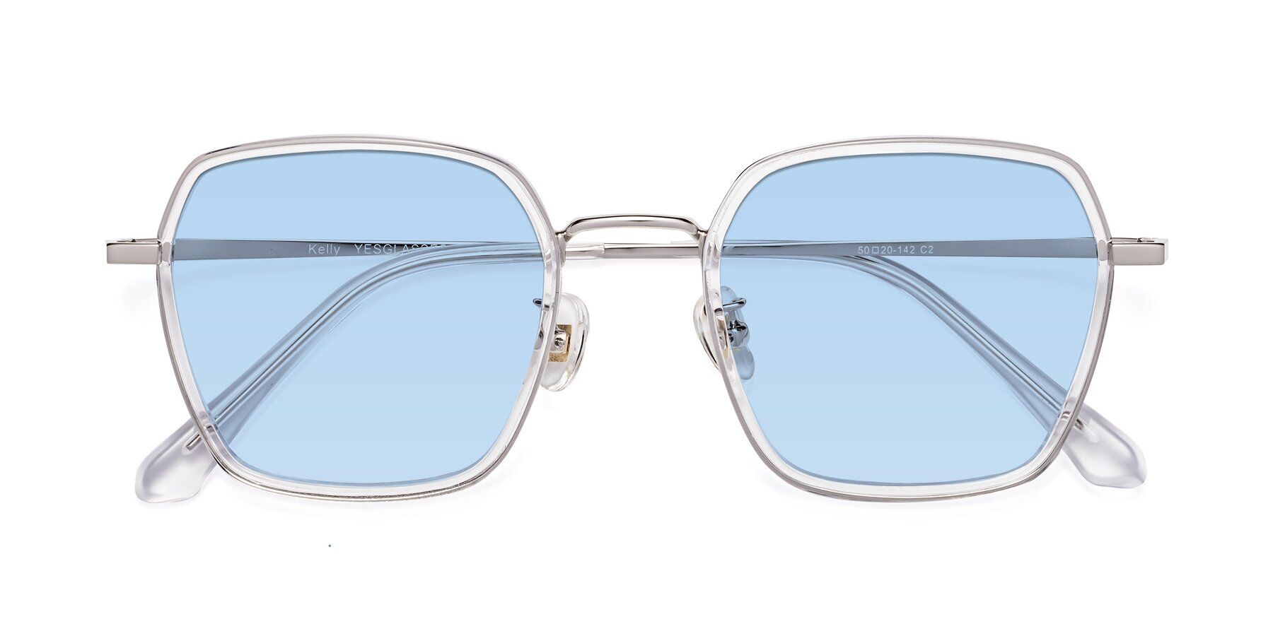 Folded Front of Kelly in Clear-Silver with Light Blue Tinted Lenses