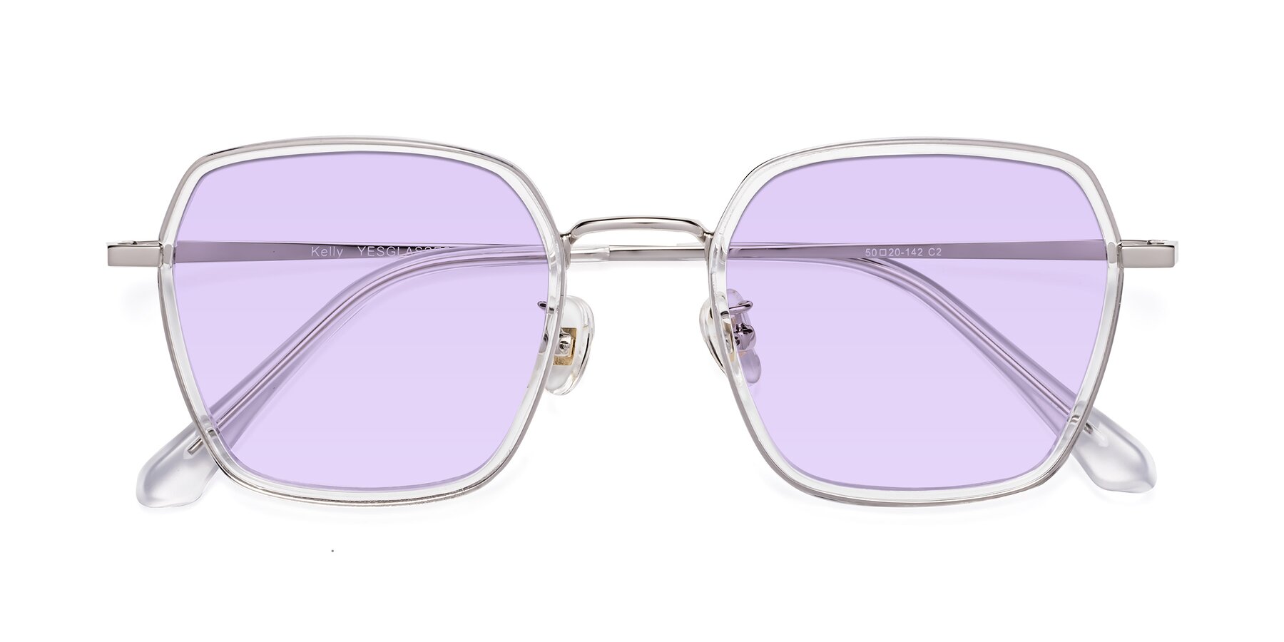 Folded Front of Kelly in Clear-Silver with Light Purple Tinted Lenses