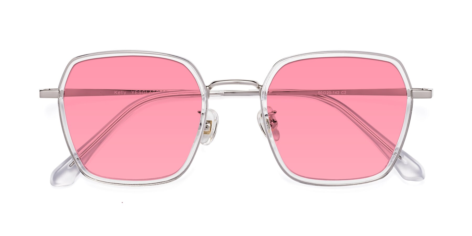 Folded Front of Kelly in Clear-Silver with Pink Tinted Lenses