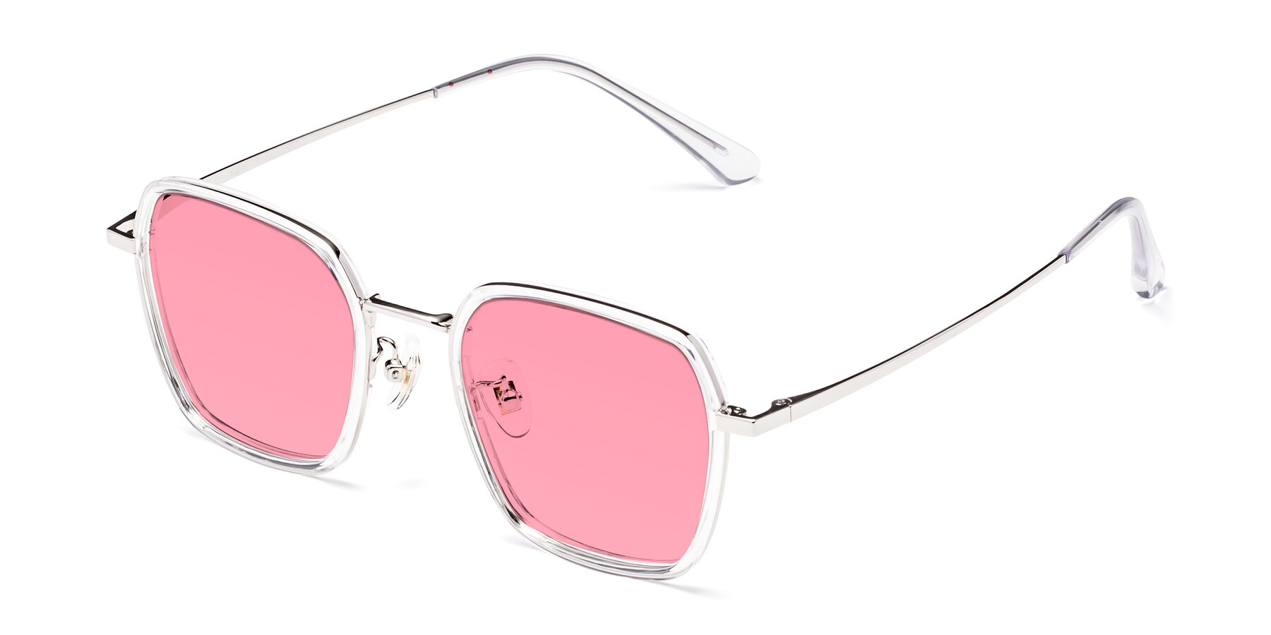 Angle of Kelly in Clear-Silver with Pink Tinted Lenses