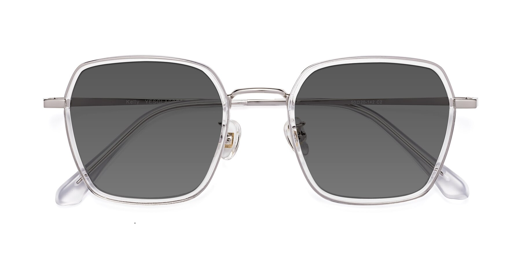 Folded Front of Kelly in Clear-Silver with Medium Gray Tinted Lenses