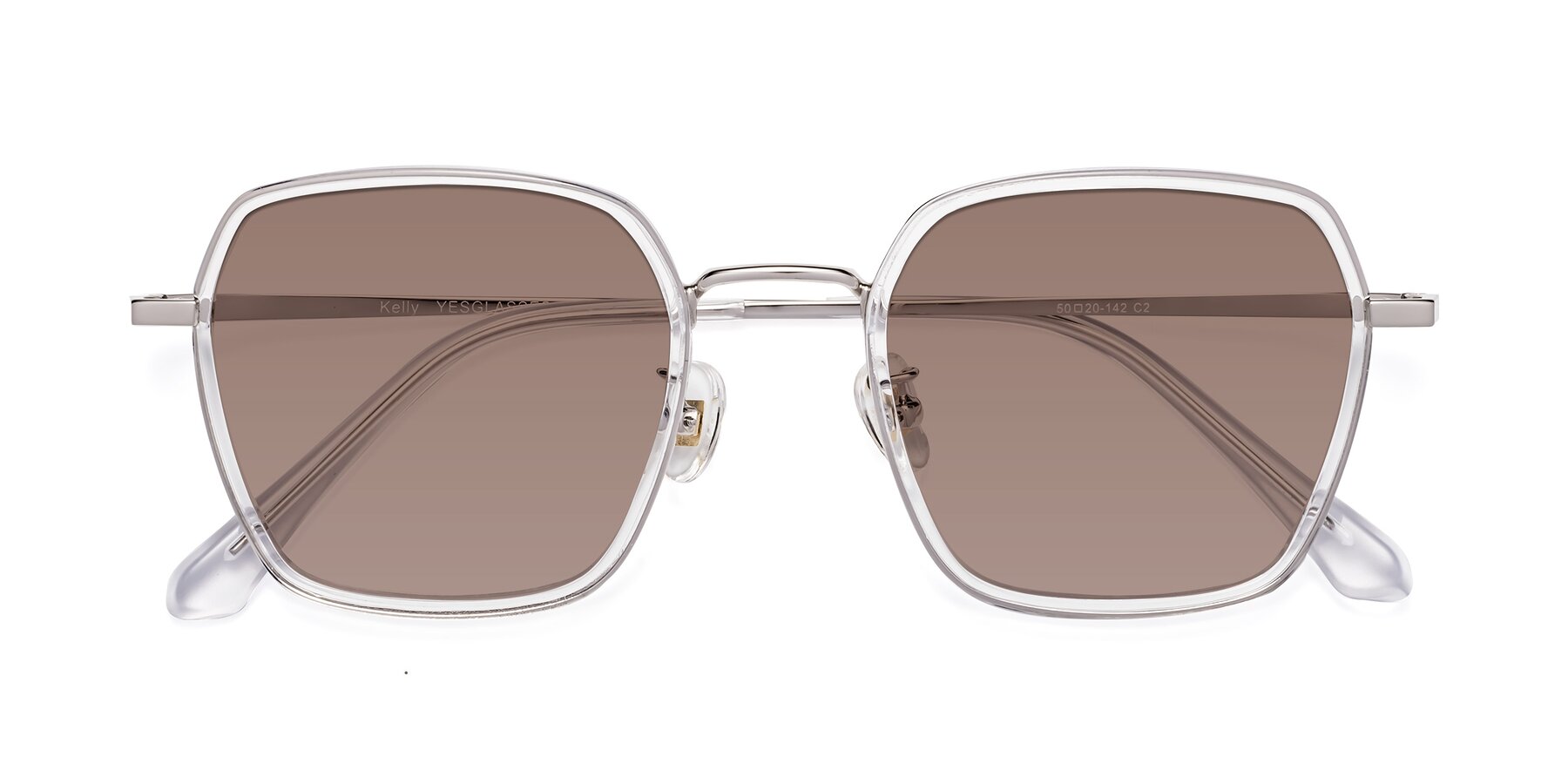 Folded Front of Kelly in Clear-Silver with Medium Brown Tinted Lenses