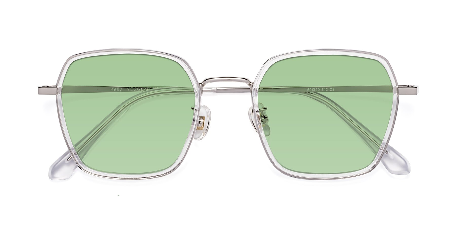Folded Front of Kelly in Clear-Silver with Medium Green Tinted Lenses