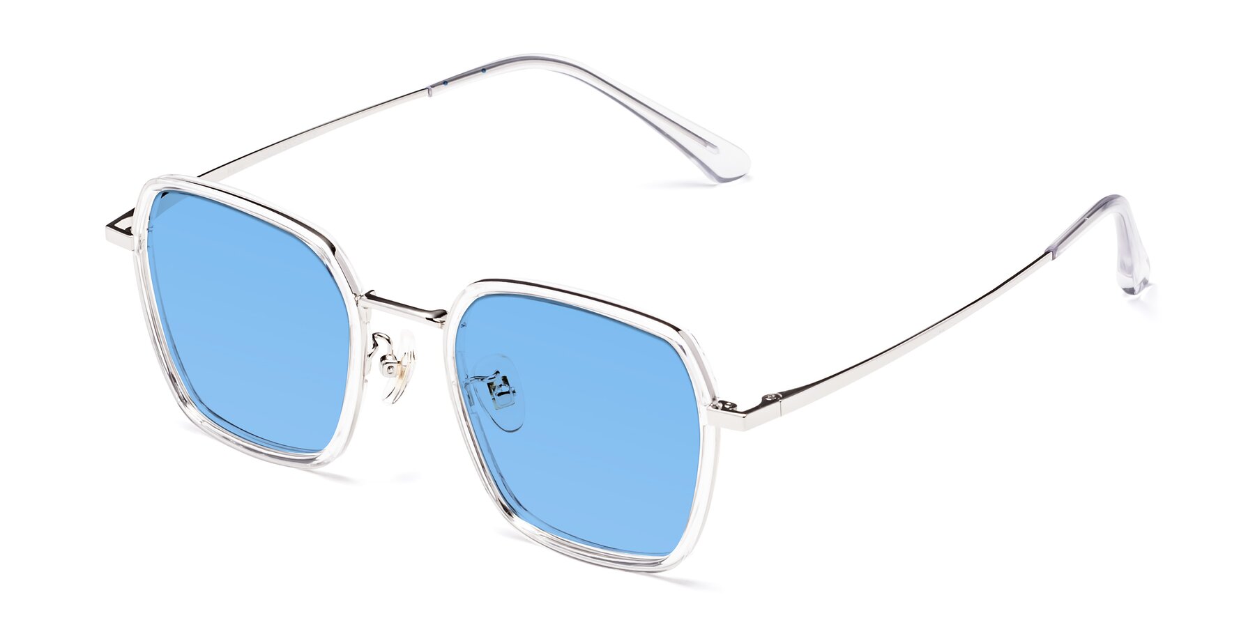 Angle of Kelly in Clear-Silver with Medium Blue Tinted Lenses