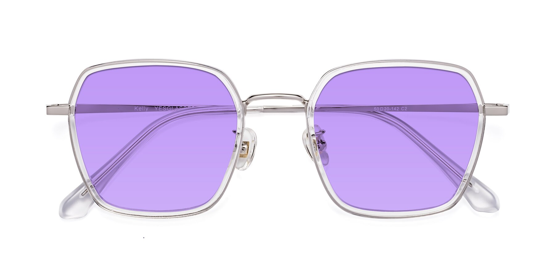 Folded Front of Kelly in Clear-Silver with Medium Purple Tinted Lenses