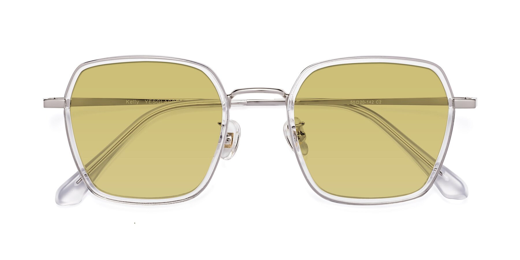 Folded Front of Kelly in Clear-Silver with Medium Champagne Tinted Lenses