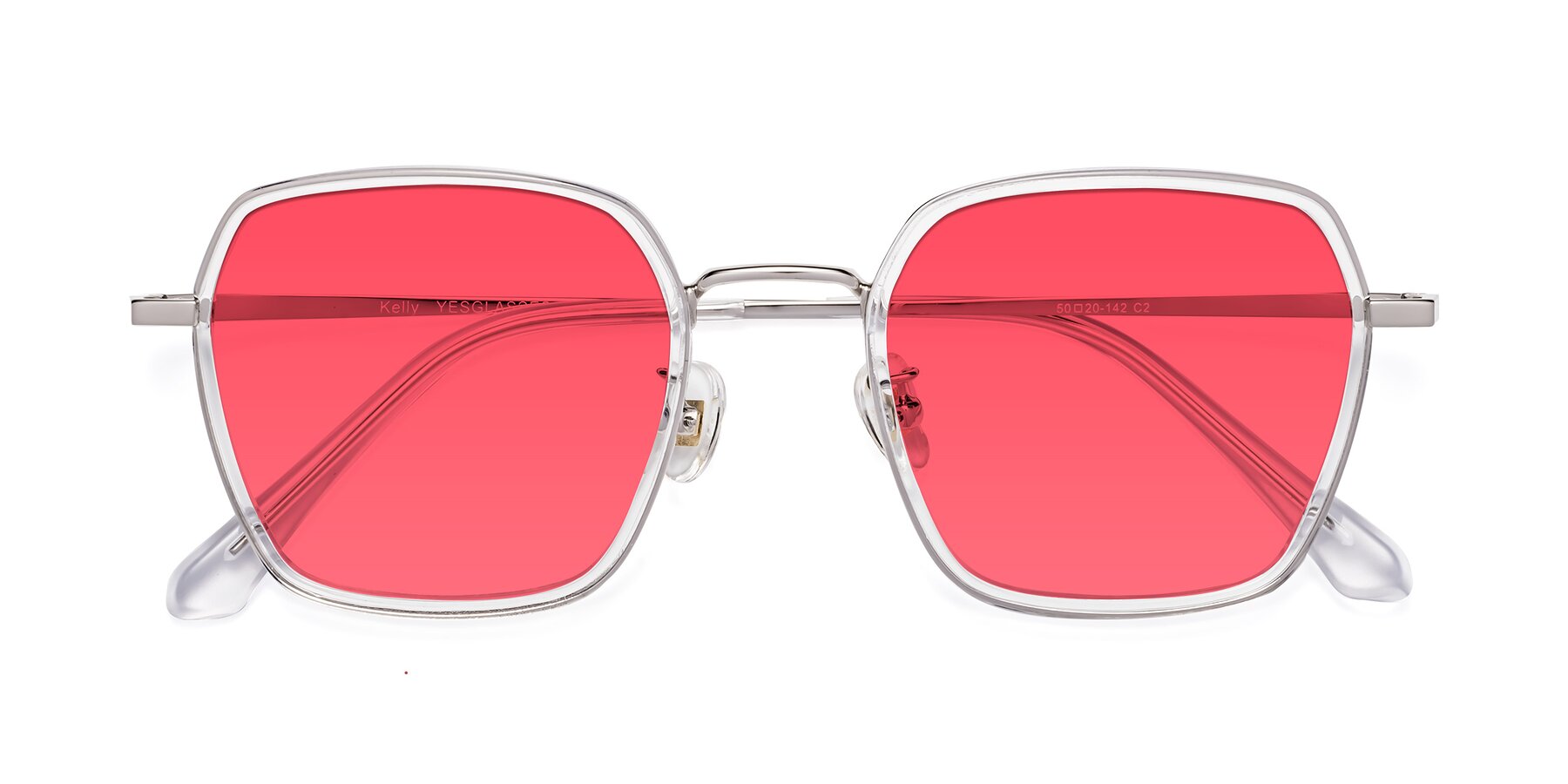 Folded Front of Kelly in Clear-Silver with Red Tinted Lenses