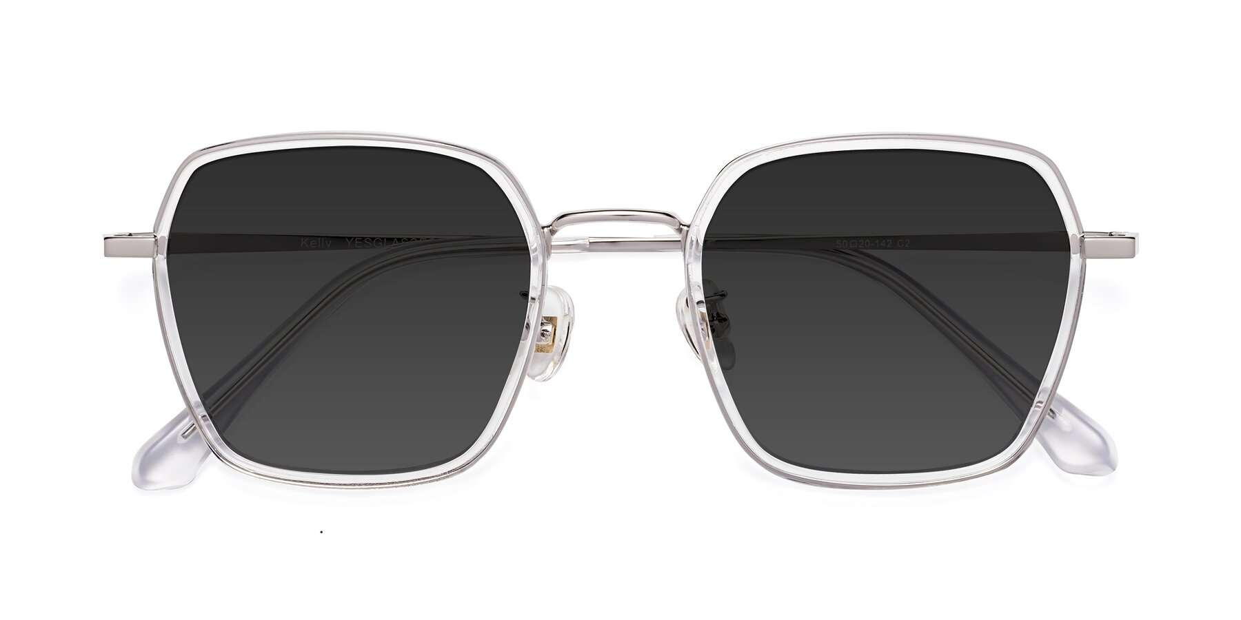 Folded Front of Kelly in Clear-Silver with Gray Tinted Lenses