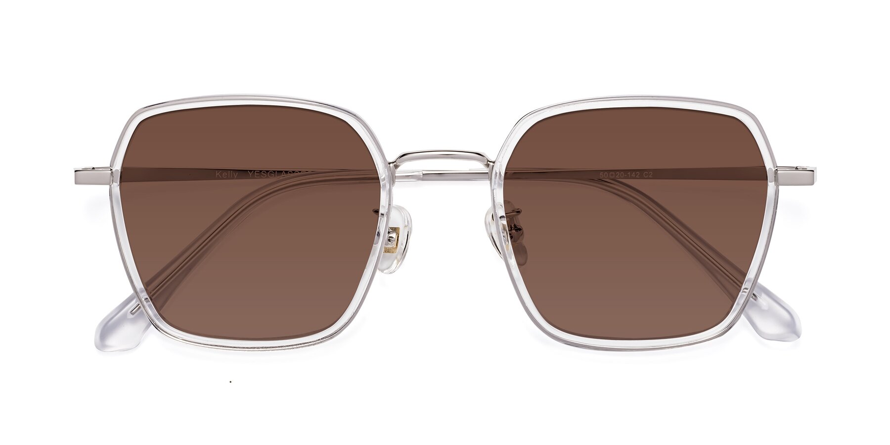 Folded Front of Kelly in Clear-Silver with Brown Tinted Lenses