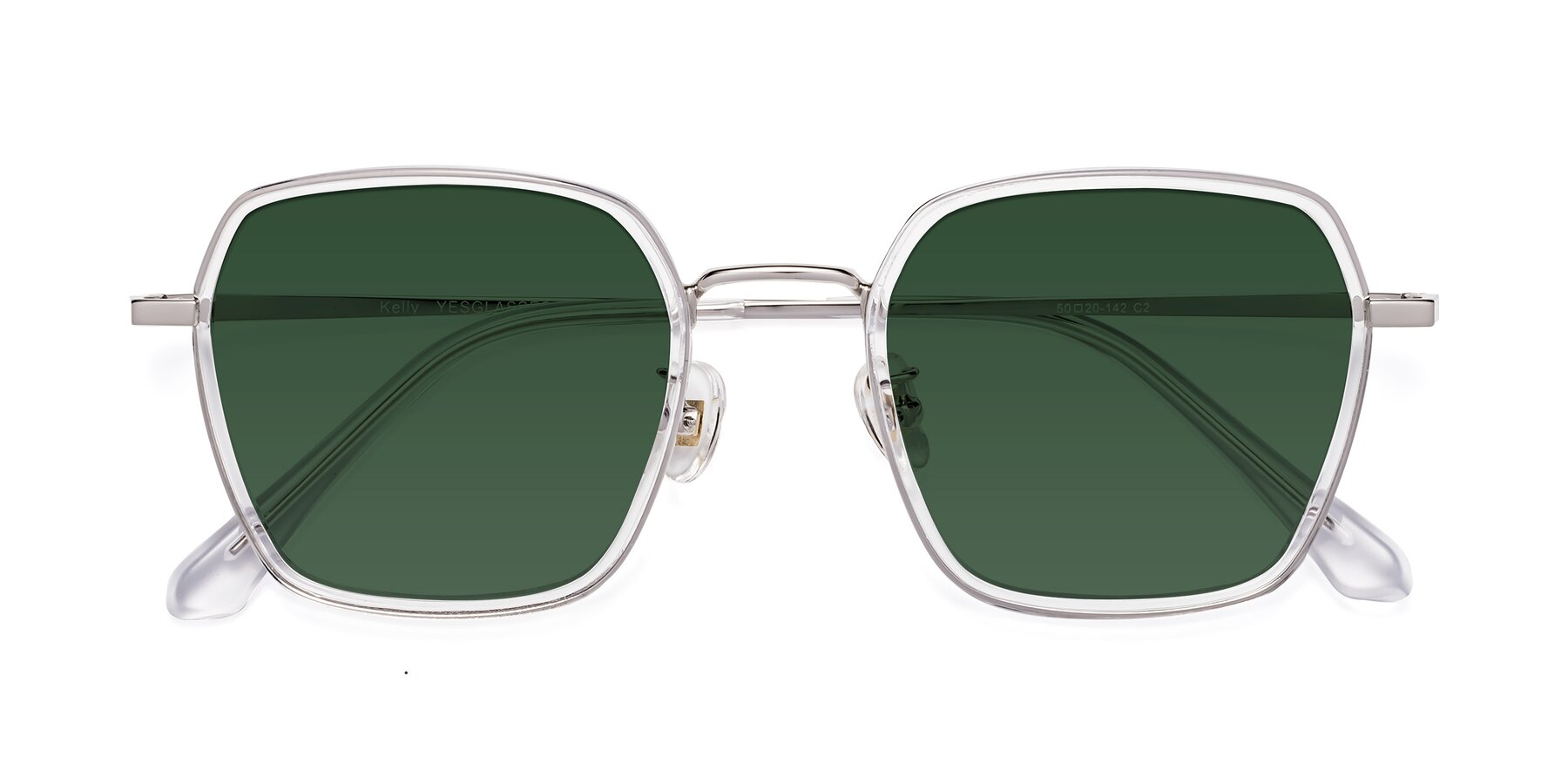 Folded Front of Kelly in Clear-Silver with Green Tinted Lenses