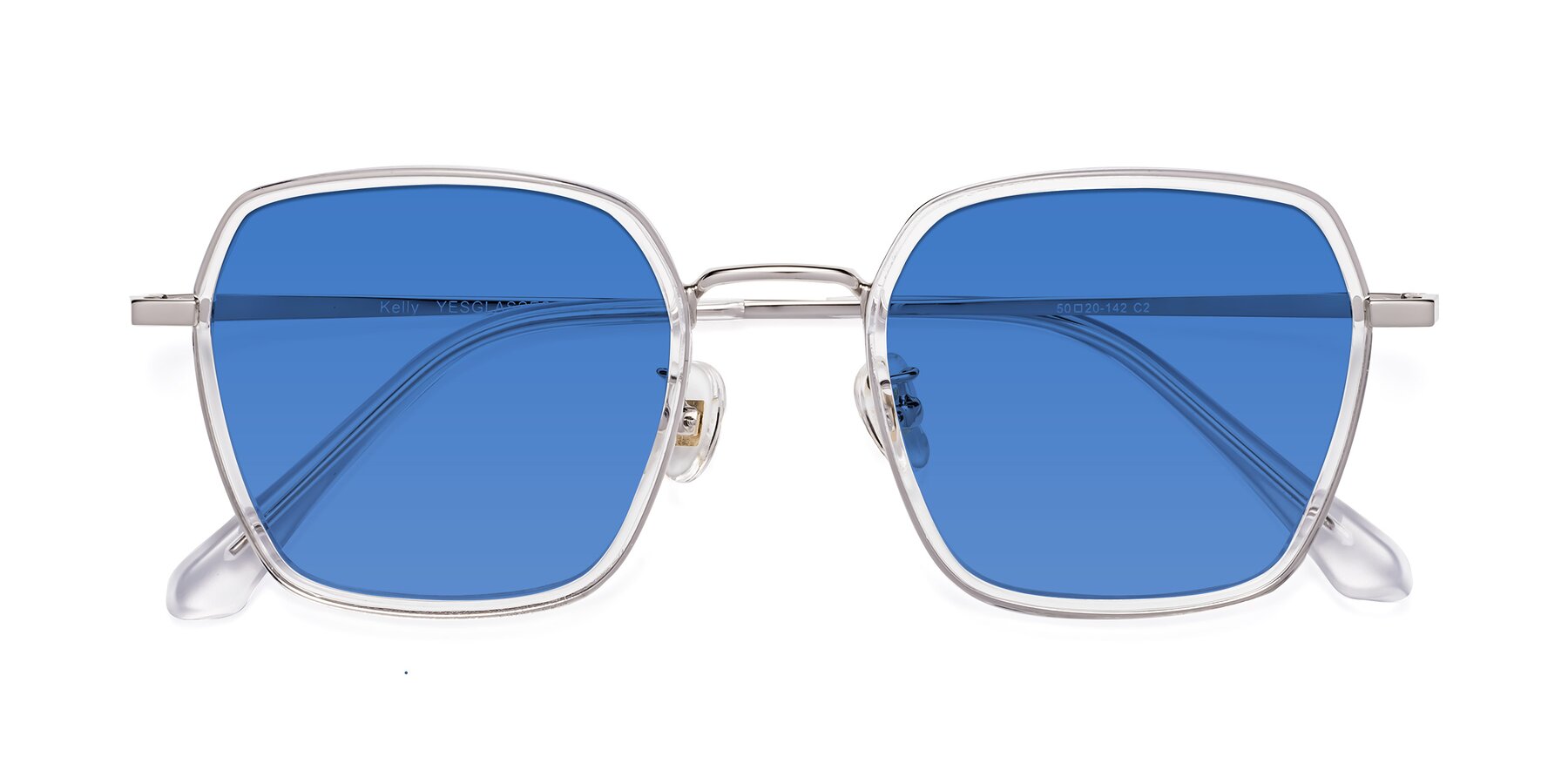 Folded Front of Kelly in Clear-Silver with Blue Tinted Lenses