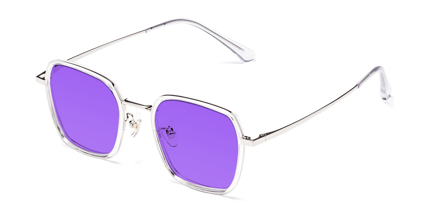 Angle of Kelly in Clear-Silver with Purple Tinted Lenses
