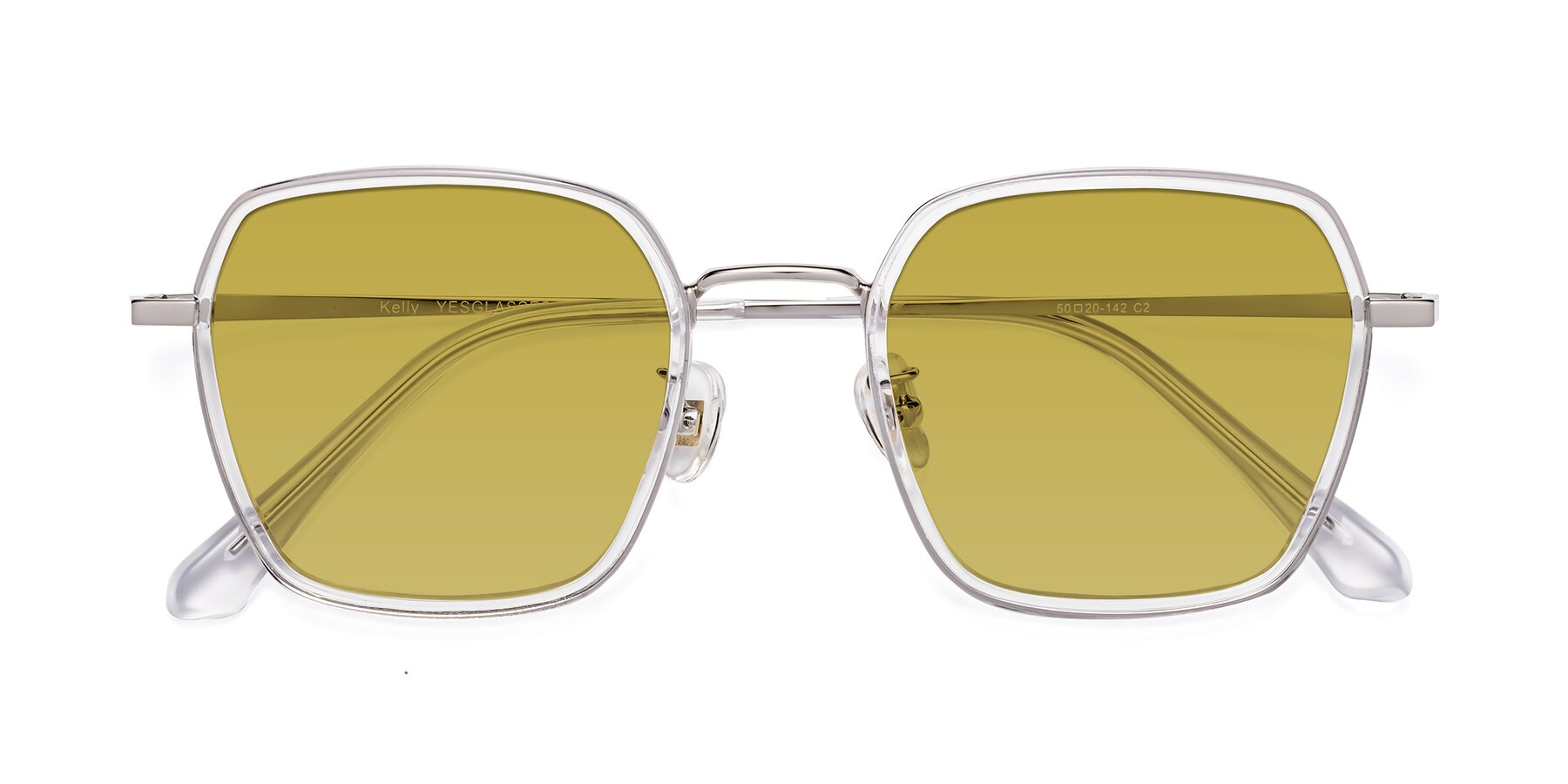 Folded Front of Kelly in Clear-Silver with Champagne Tinted Lenses