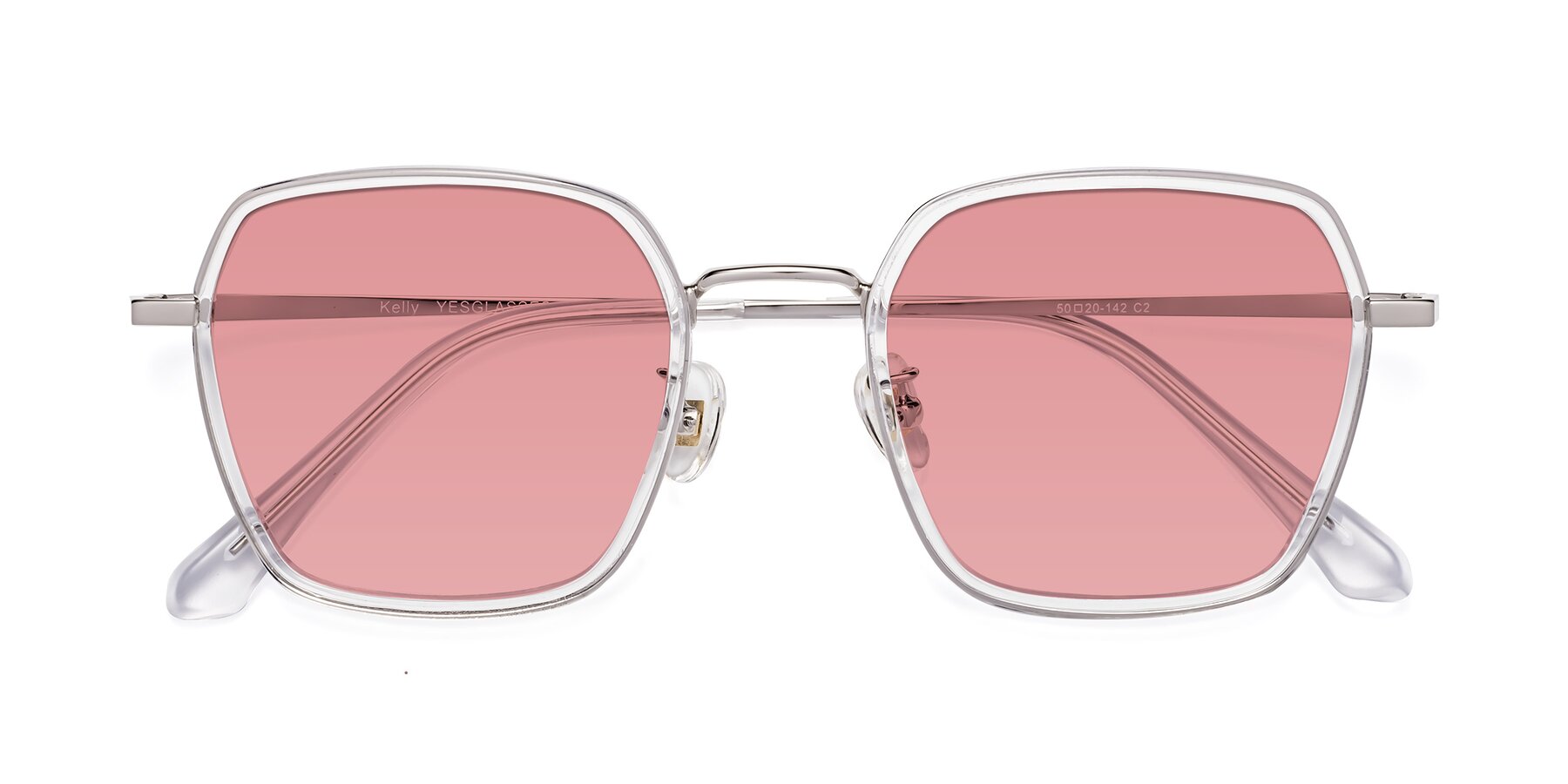 Folded Front of Kelly in Clear-Silver with Medium Garnet Tinted Lenses