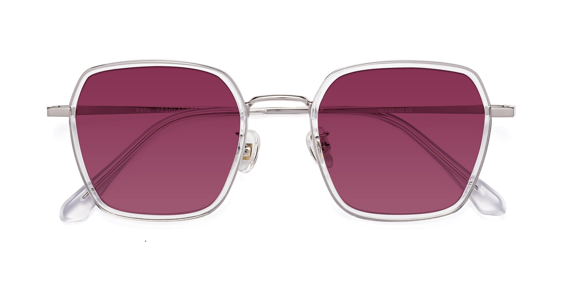 Folded Front of Kelly in Clear-Silver with Wine Tinted Lenses