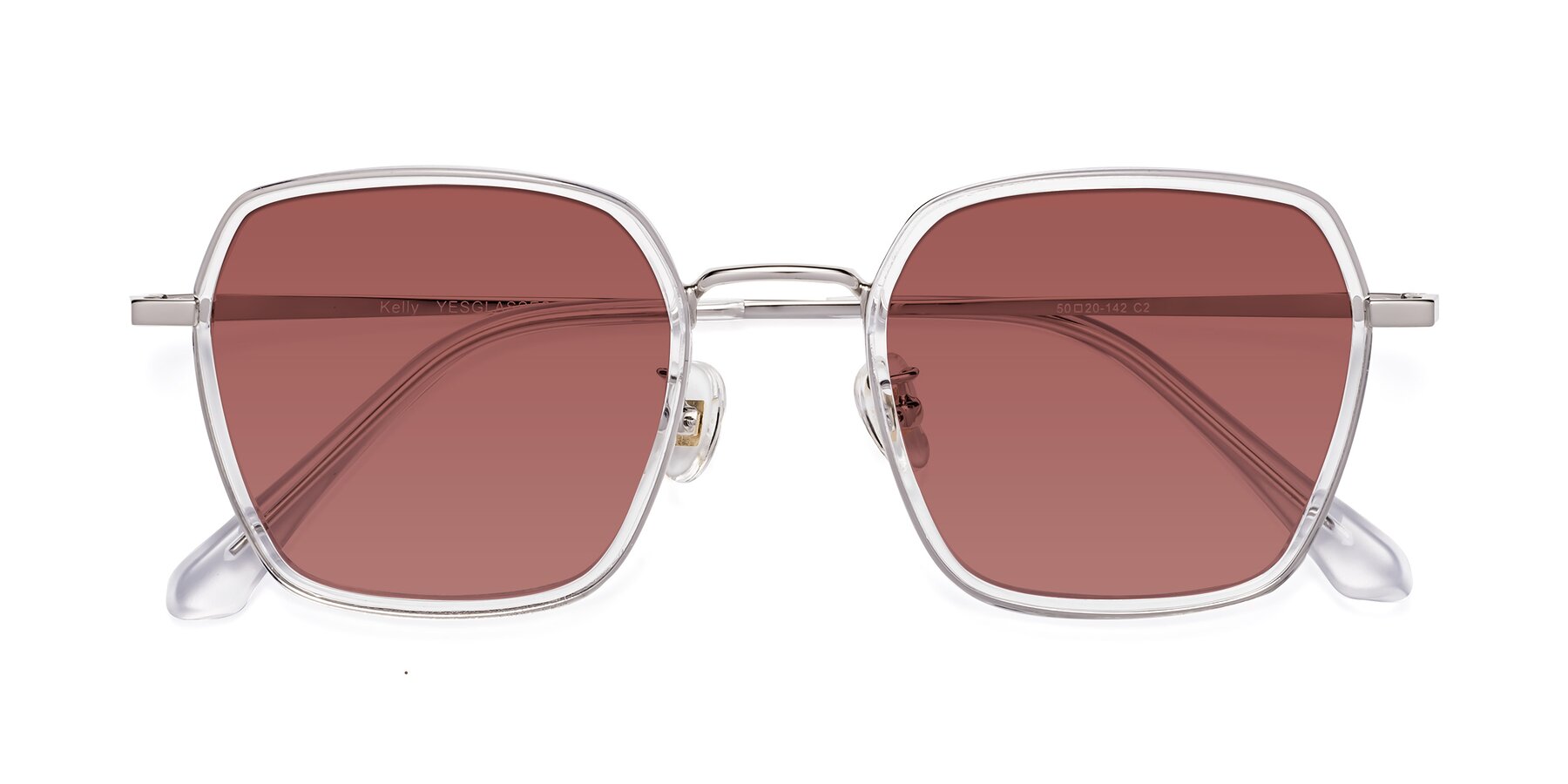 Folded Front of Kelly in Clear-Silver with Garnet Tinted Lenses