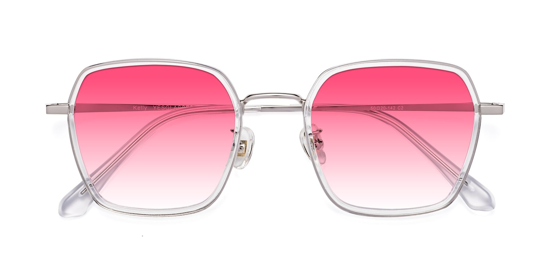 Folded Front of Kelly in Clear-Silver with Pink Gradient Lenses