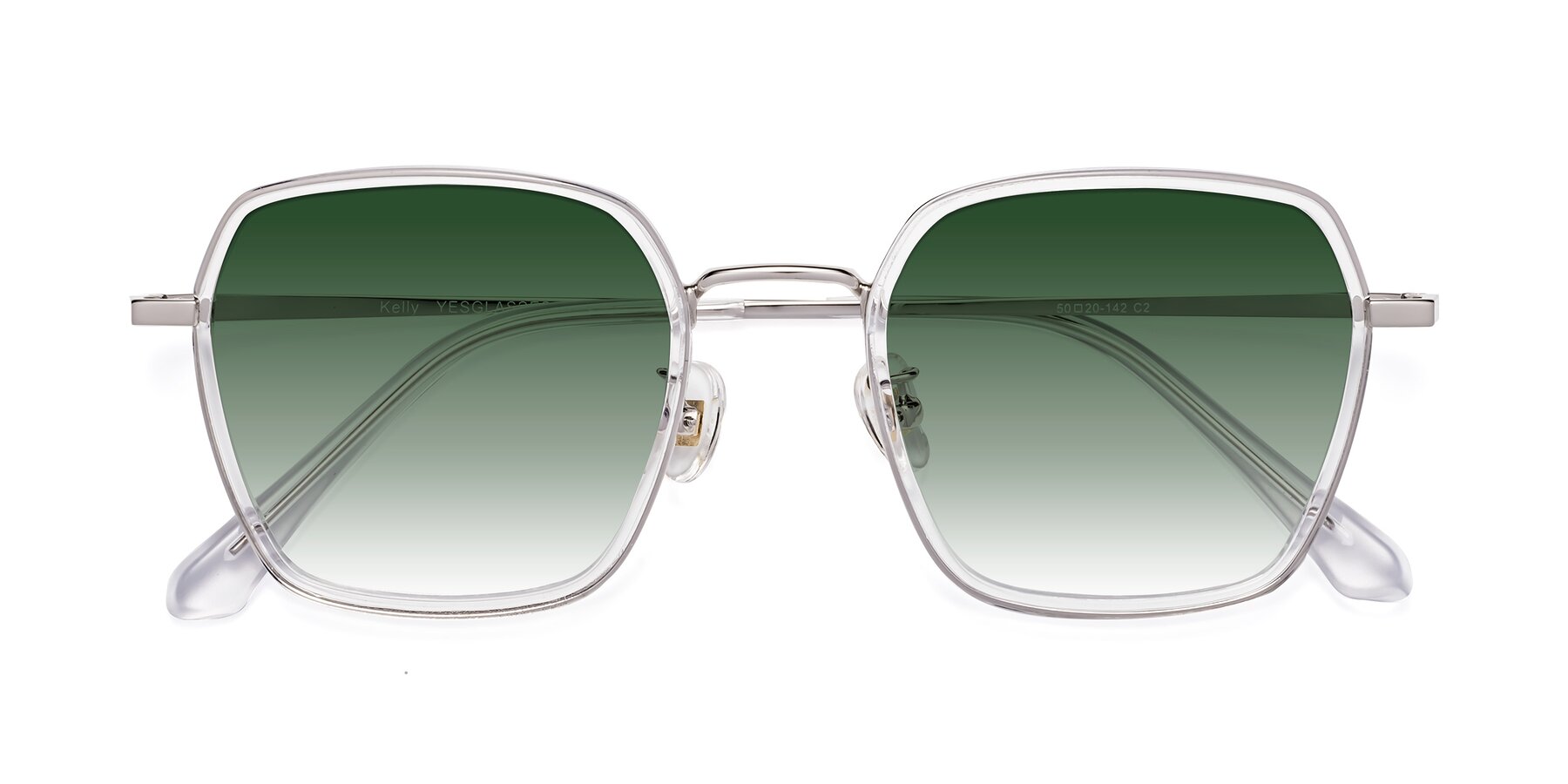 Folded Front of Kelly in Clear-Silver with Green Gradient Lenses