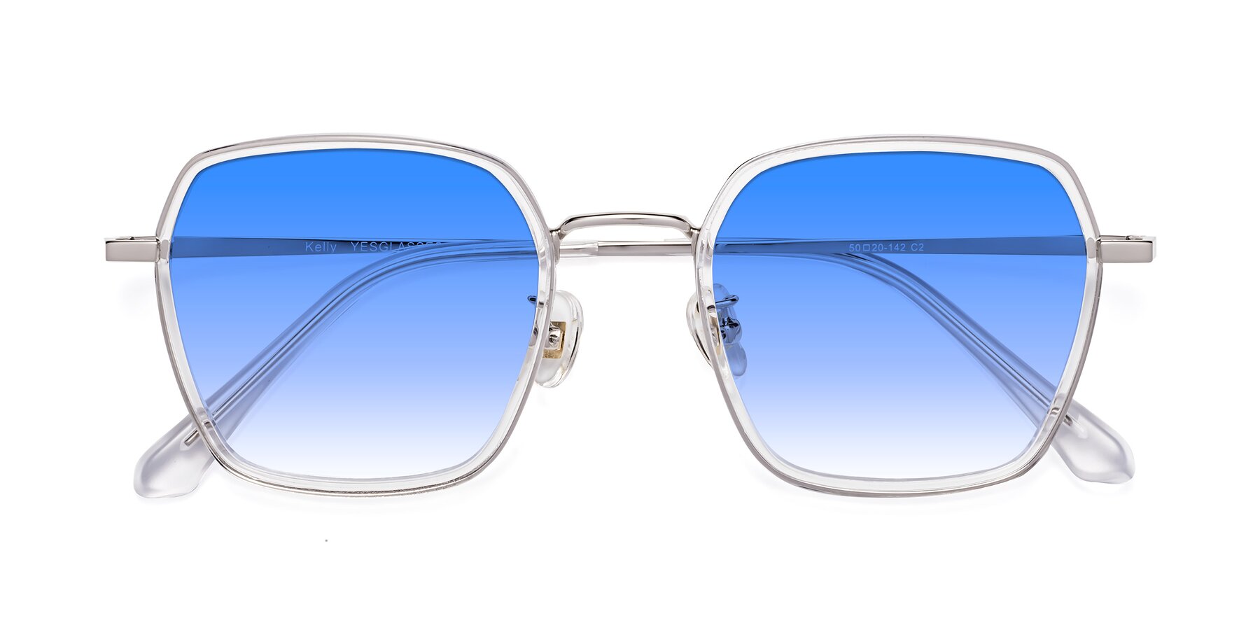 Folded Front of Kelly in Clear-Silver with Blue Gradient Lenses