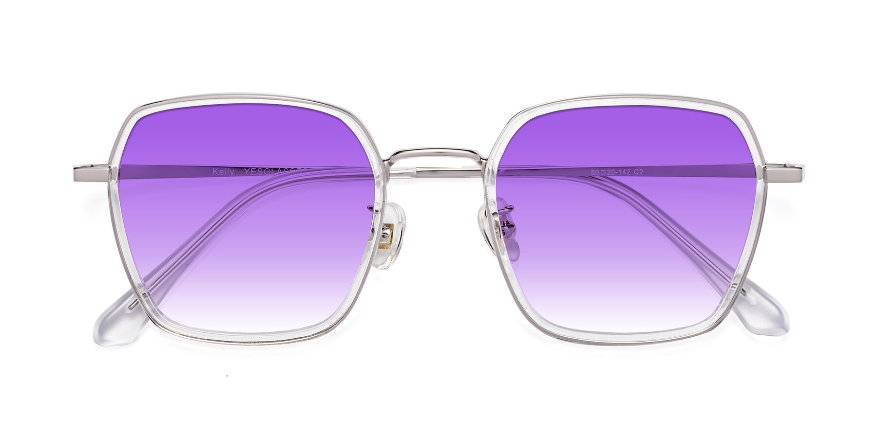 Folded Front of Kelly in Clear-Silver with Purple Gradient Lenses