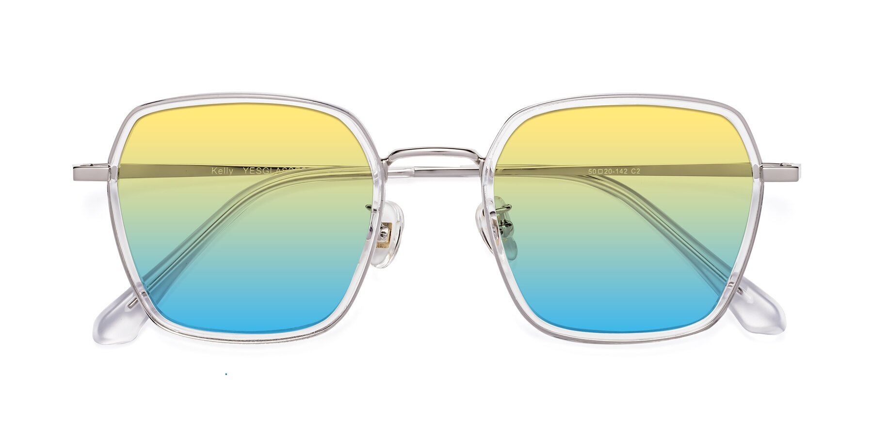 Folded Front of Kelly in Clear-Silver with Yellow / Blue Gradient Lenses