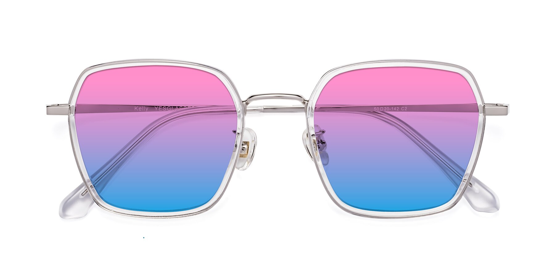 Folded Front of Kelly in Clear-Silver with Pink / Blue Gradient Lenses