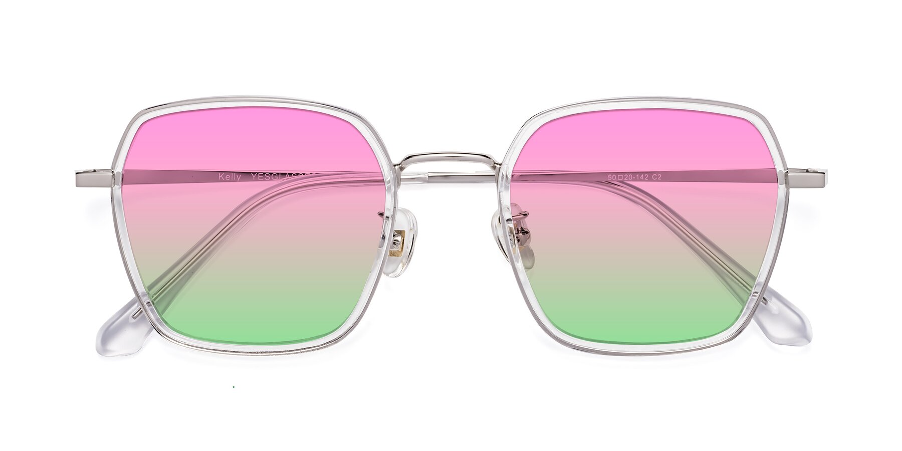 Folded Front of Kelly in Clear-Silver with Pink / Green Gradient Lenses