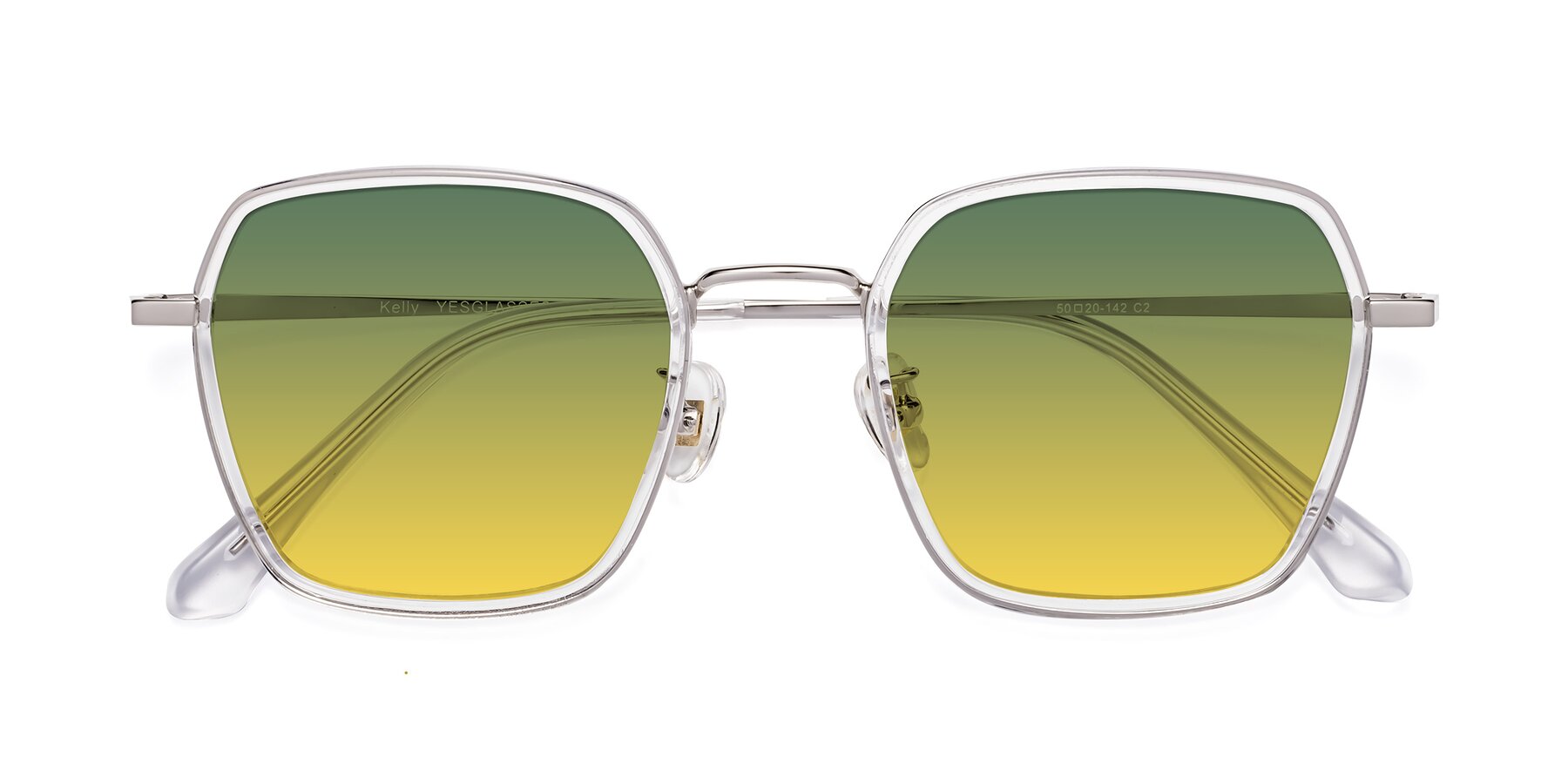 Folded Front of Kelly in Clear-Silver with Green / Yellow Gradient Lenses