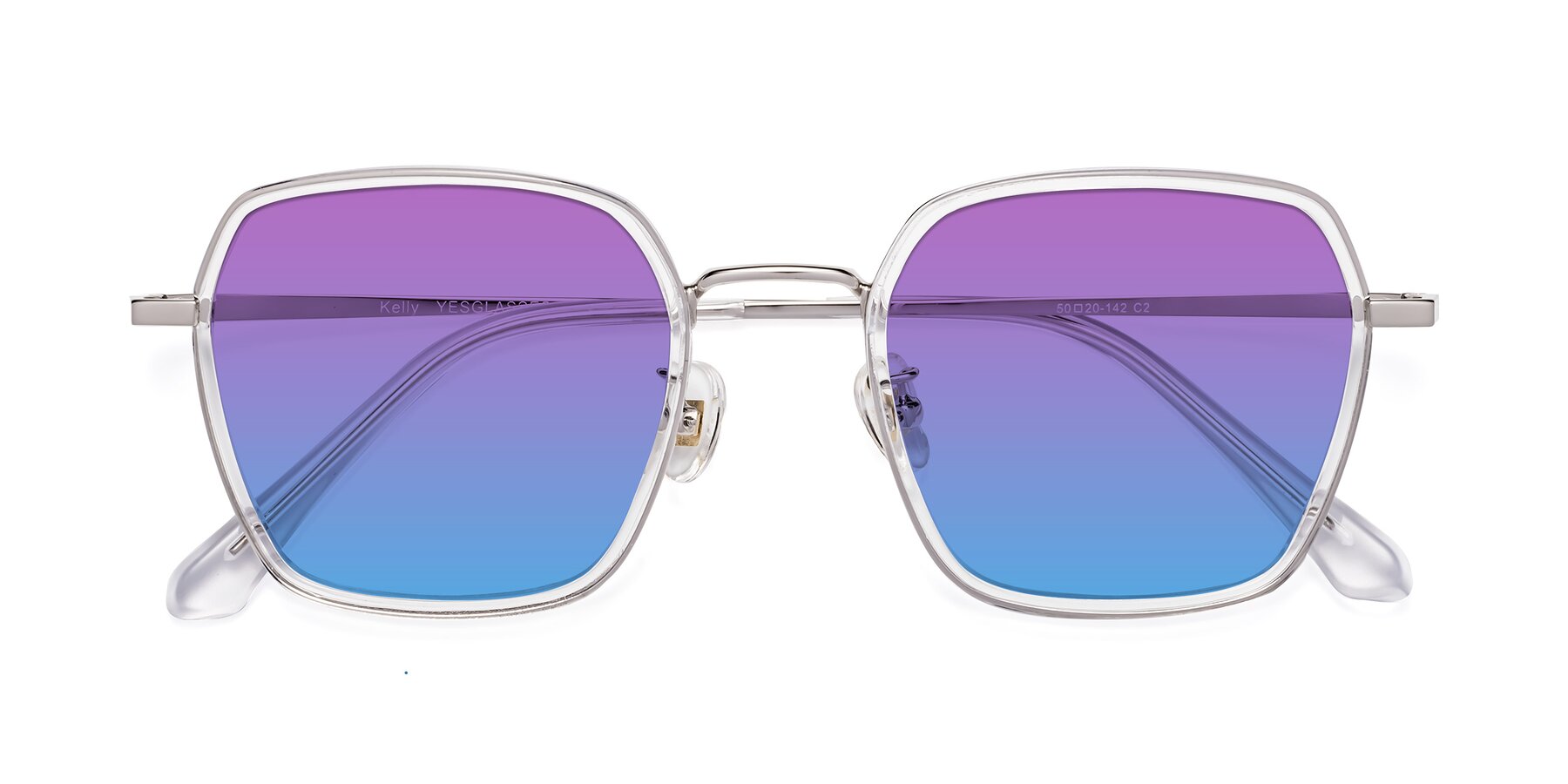 Folded Front of Kelly in Clear-Silver with Purple / Blue Gradient Lenses