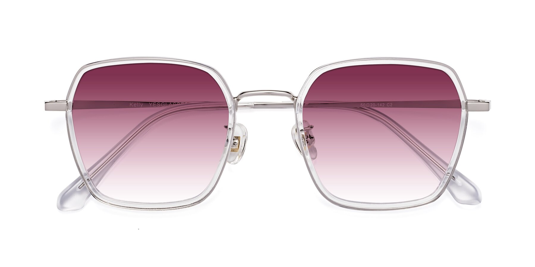 Folded Front of Kelly in Clear-Silver with Wine Gradient Lenses