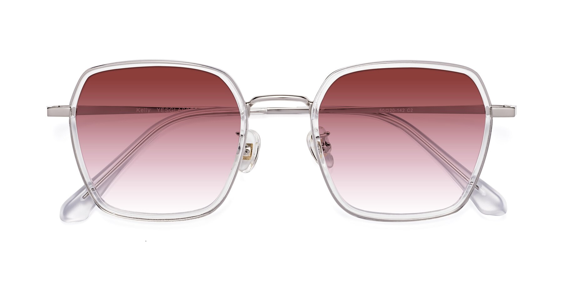 Folded Front of Kelly in Clear-Silver with Garnet Gradient Lenses