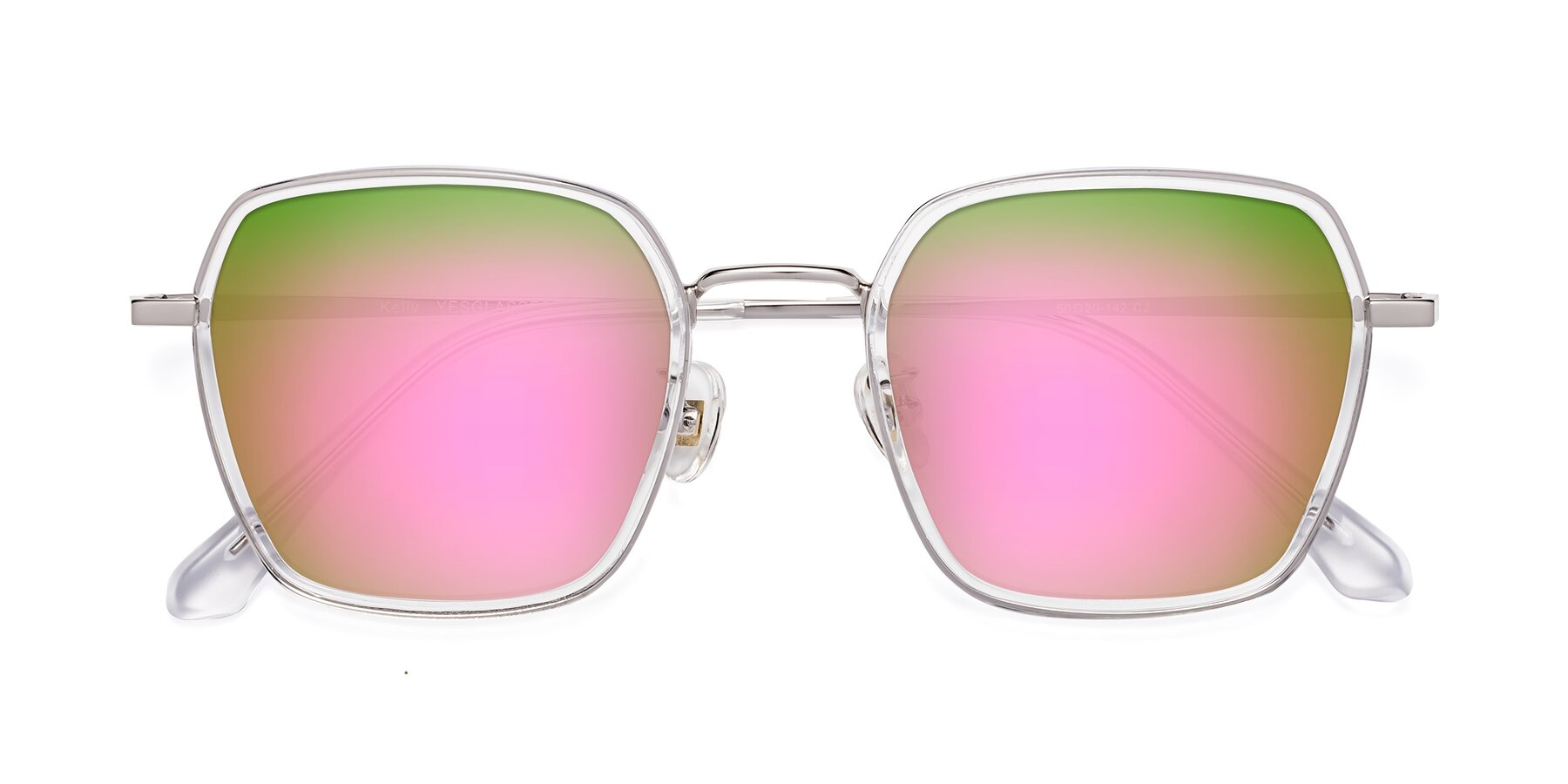 Folded Front of Kelly in Clear-Silver with Pink Mirrored Lenses