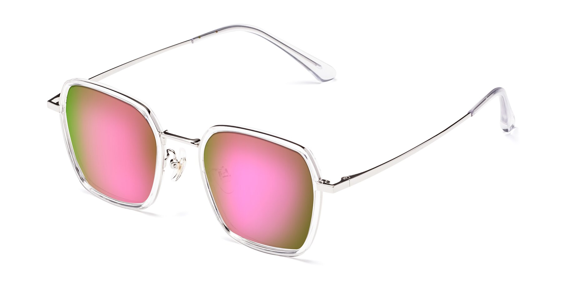 Angle of Kelly in Clear-Silver with Pink Mirrored Lenses