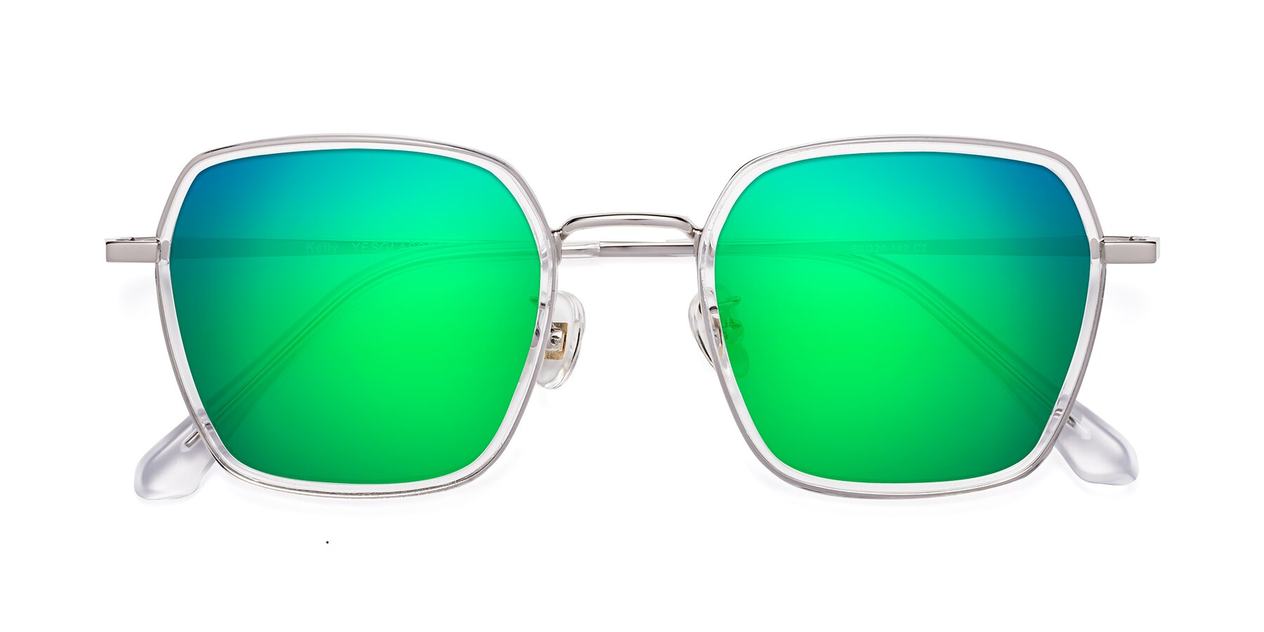 Folded Front of Kelly in Clear-Silver with Green Mirrored Lenses