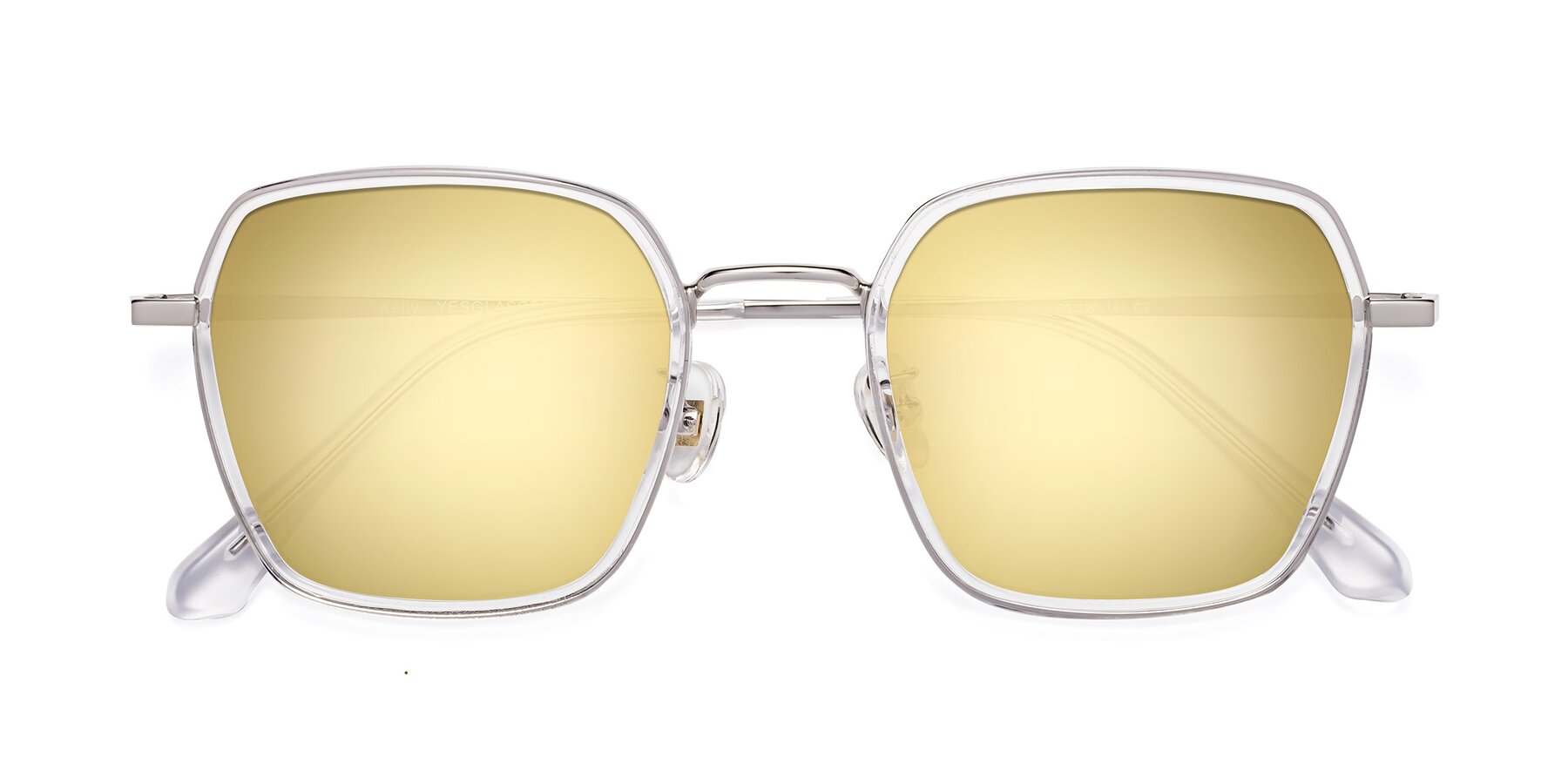 Folded Front of Kelly in Clear-Silver with Gold Mirrored Lenses