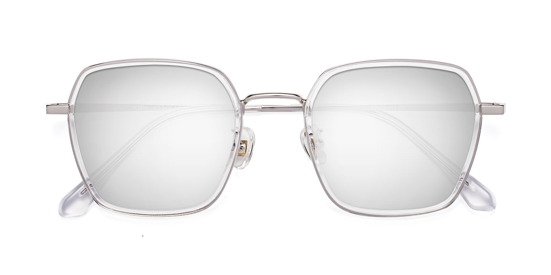 Folded Front of Kelly in Clear-Silver with Silver Mirrored Lenses
