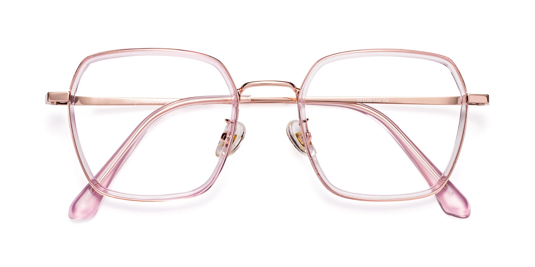 Folded Front of Kelly in Pink-Rose Gold with Clear Blue Light Blocking Lenses