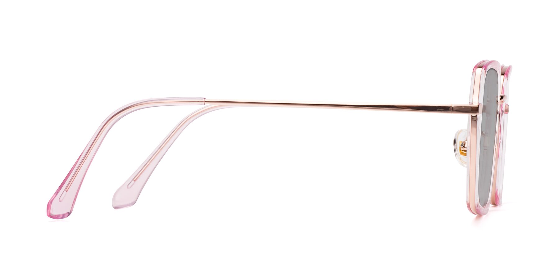 Side of Kelly in Pink-Rose Gold with Light Gray Tinted Lenses