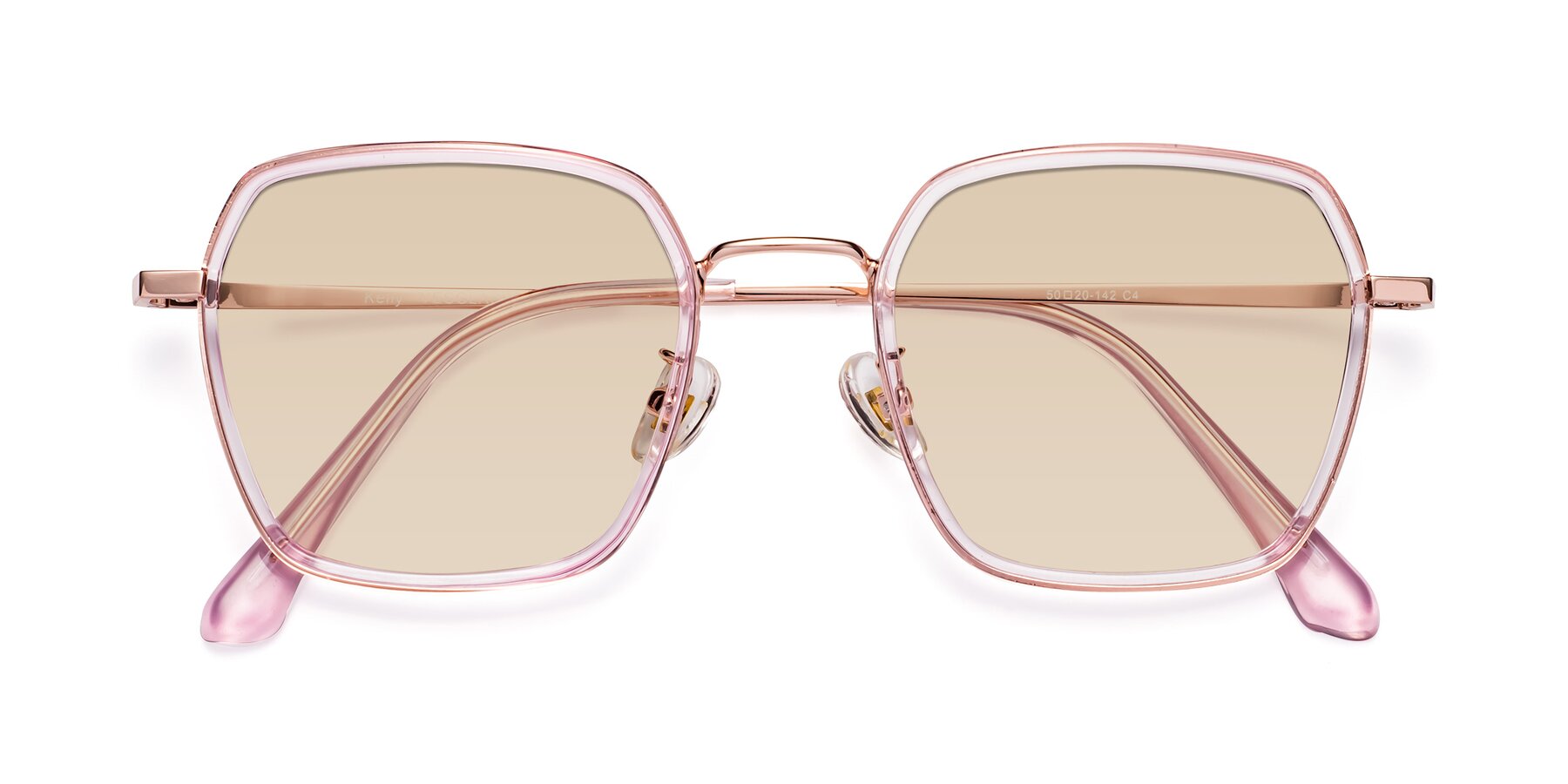 Folded Front of Kelly in Pink-Rose Gold with Light Brown Tinted Lenses