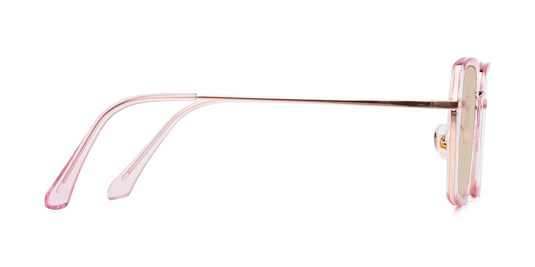 Side of Kelly in Pink-Rose Gold with Light Brown Tinted Lenses
