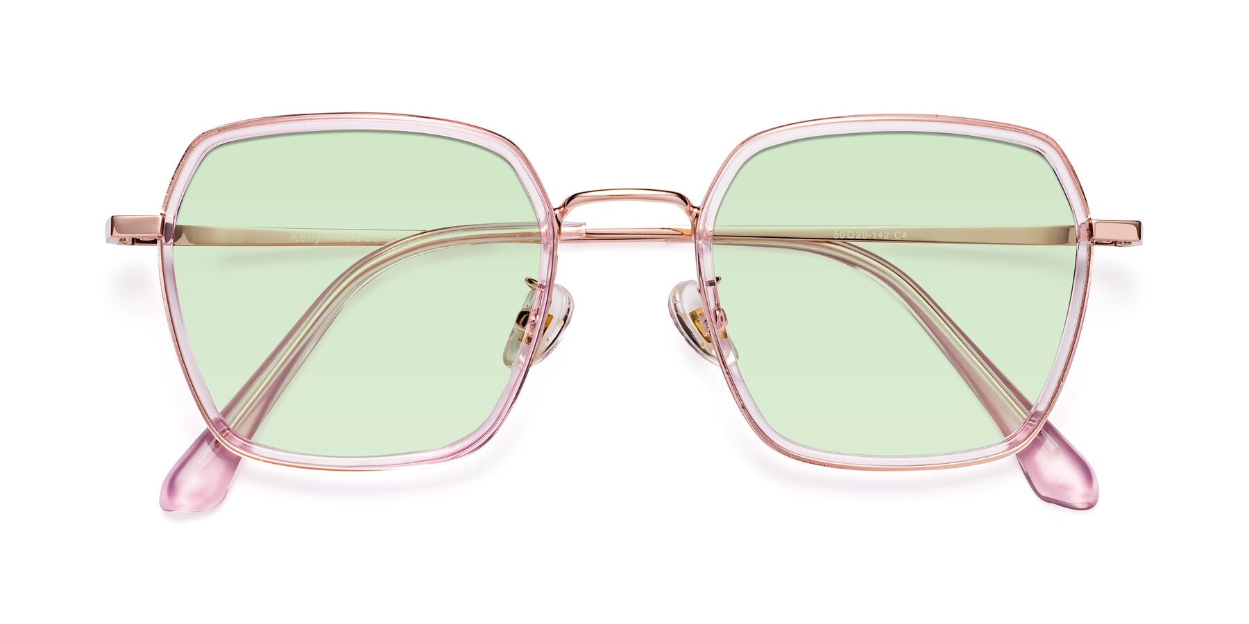 Folded Front of Kelly in Pink-Rose Gold with Light Green Tinted Lenses