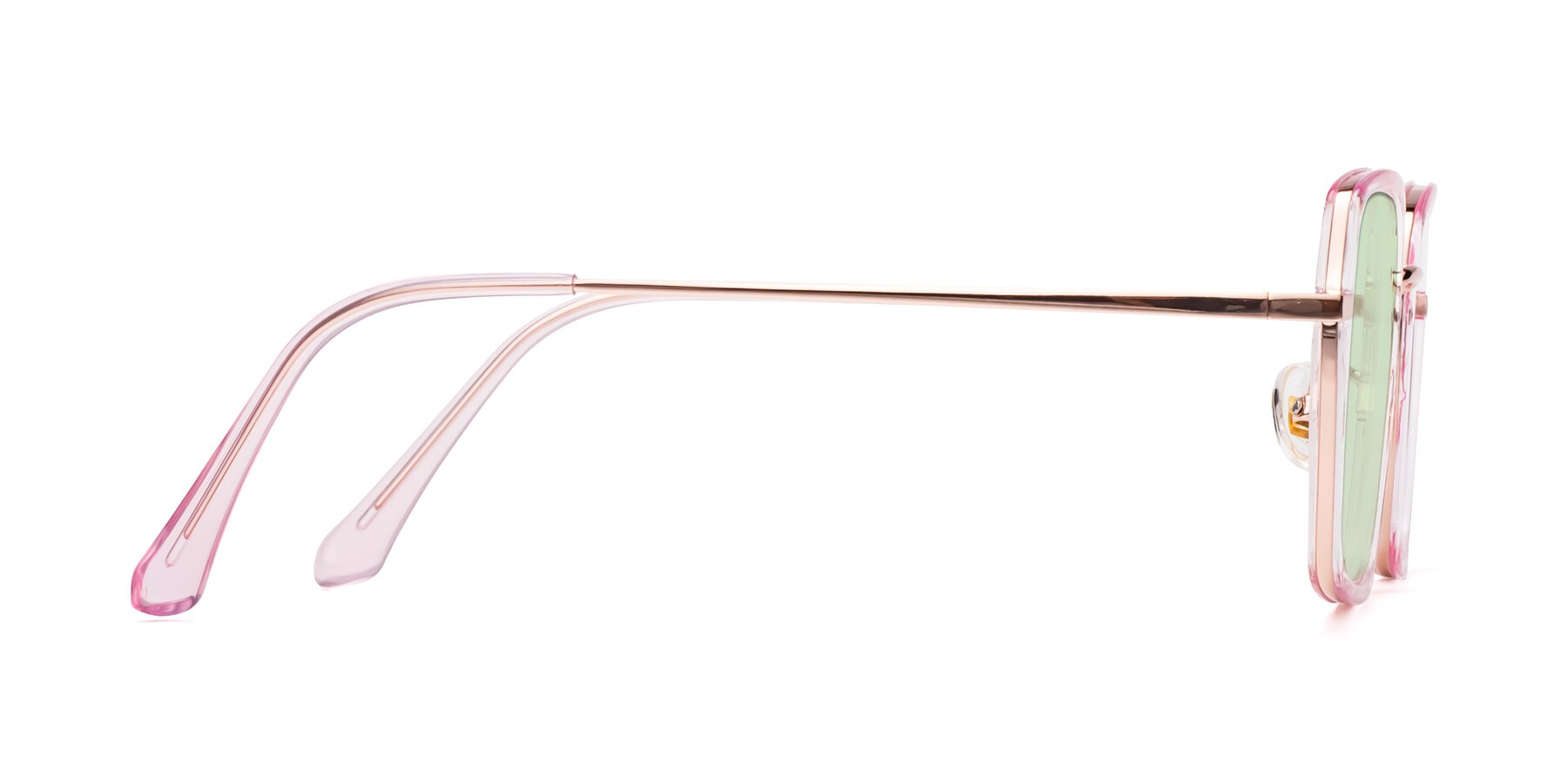 Side of Kelly in Pink-Rose Gold with Light Green Tinted Lenses