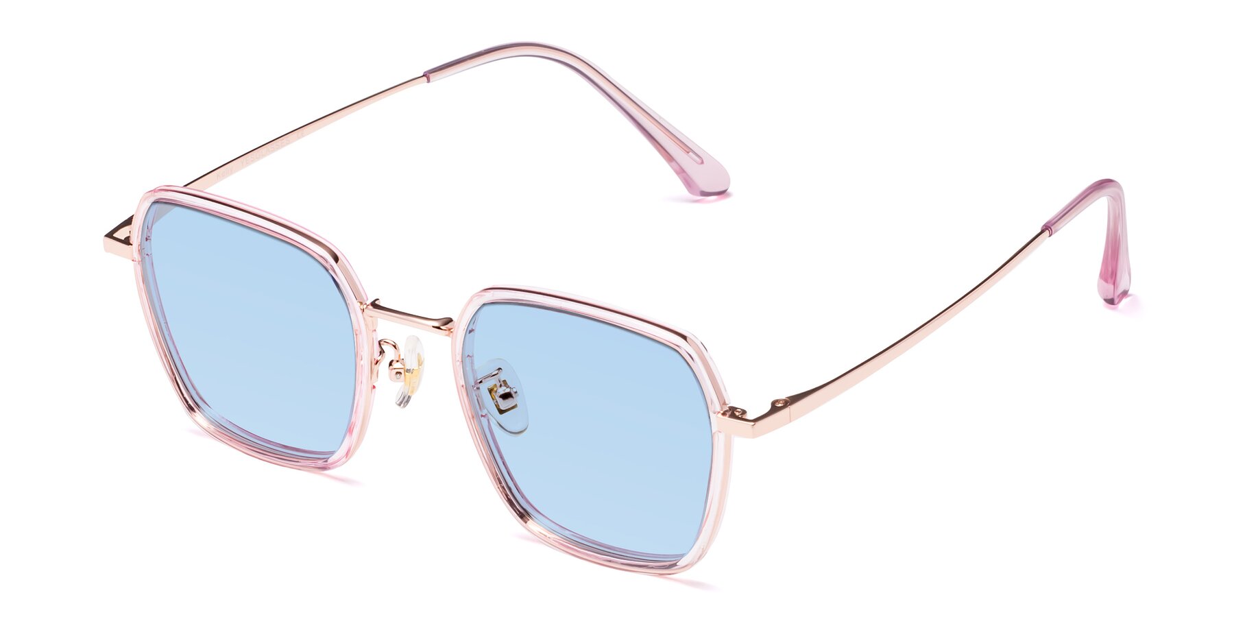 Angle of Kelly in Pink-Rose Gold with Light Blue Tinted Lenses