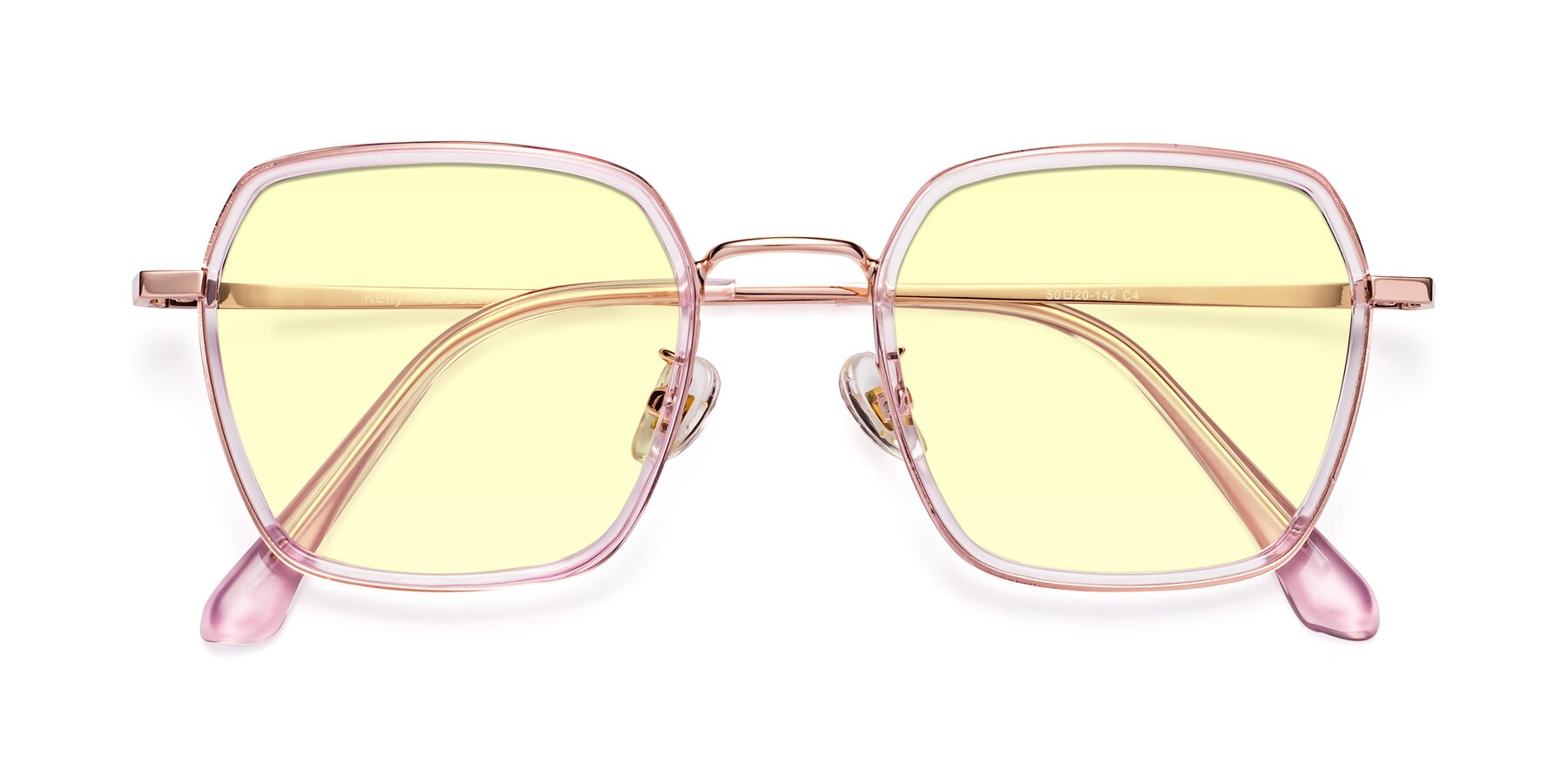 Folded Front of Kelly in Pink-Rose Gold with Light Yellow Tinted Lenses