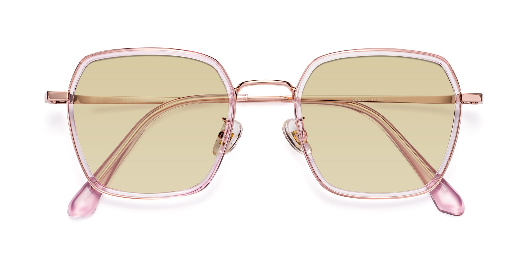 Folded Front of Kelly in Pink-Rose Gold with Light Champagne Tinted Lenses