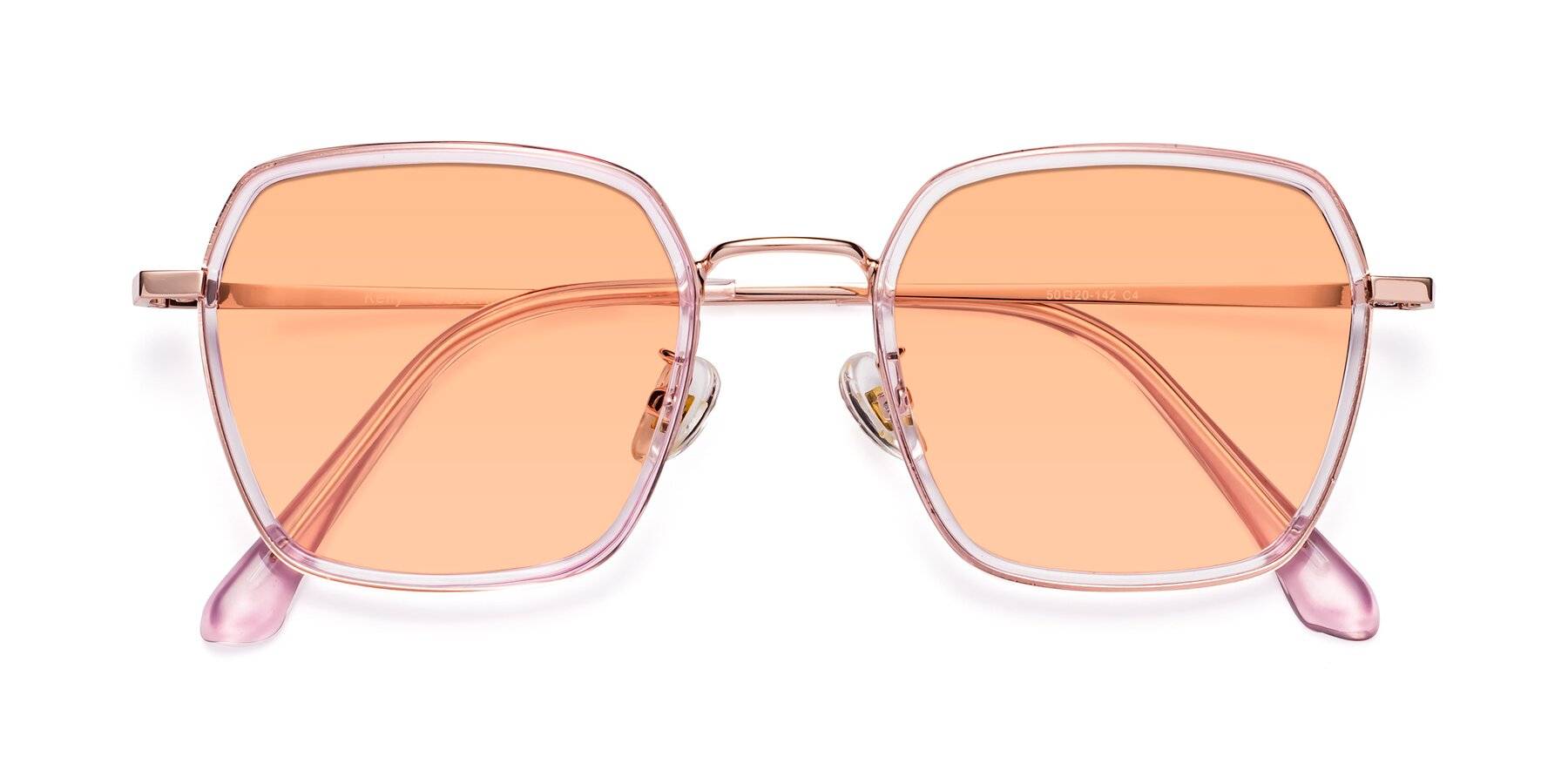 Folded Front of Kelly in Pink-Rose Gold with Light Orange Tinted Lenses