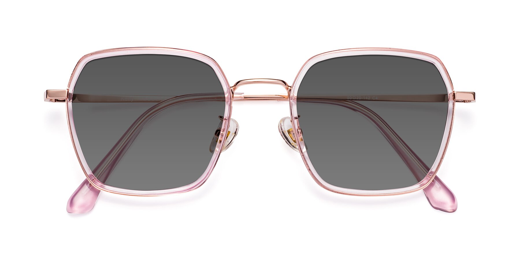Folded Front of Kelly in Pink-Rose Gold with Medium Gray Tinted Lenses