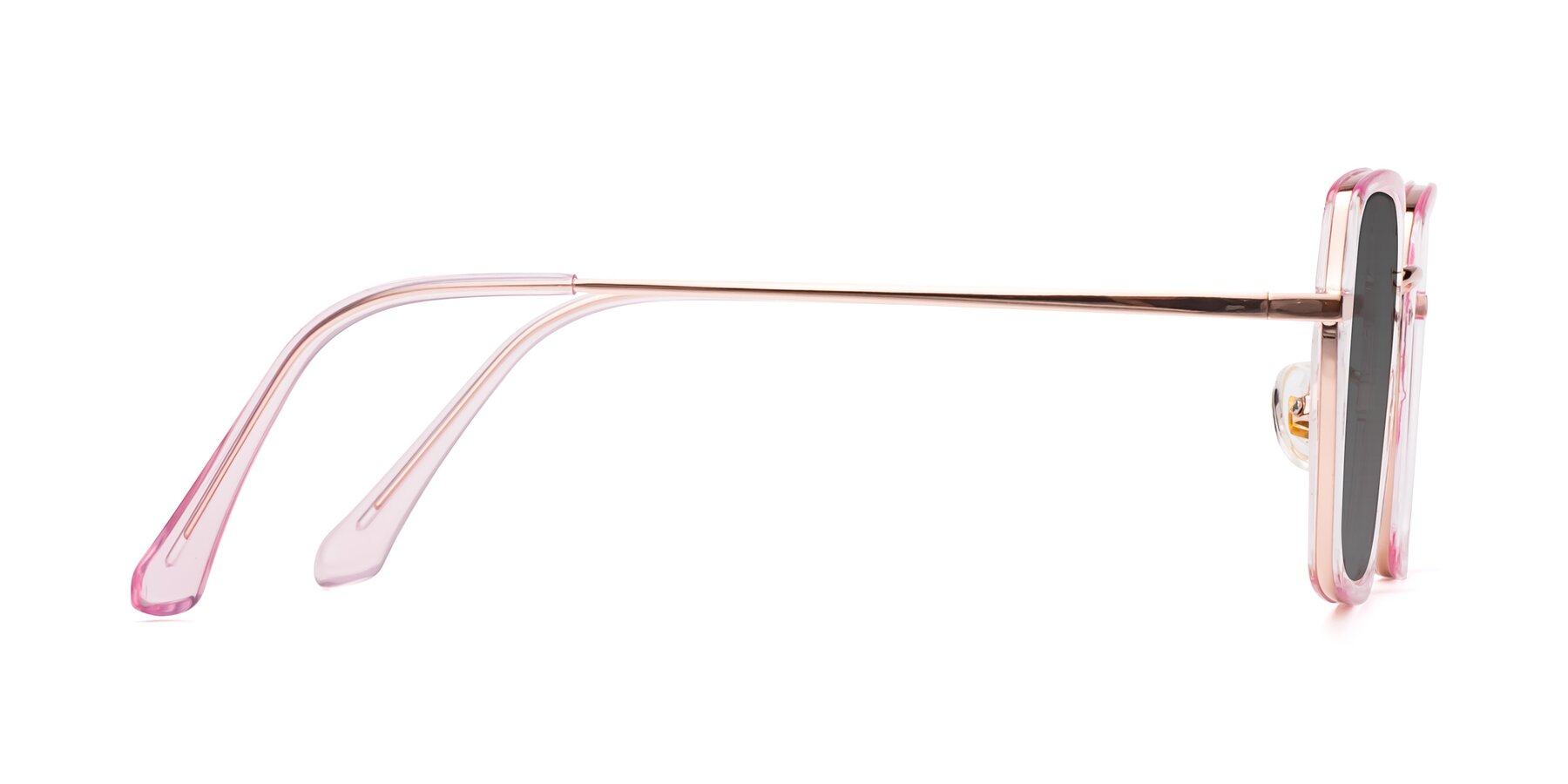 Side of Kelly in Pink-Rose Gold with Medium Gray Tinted Lenses